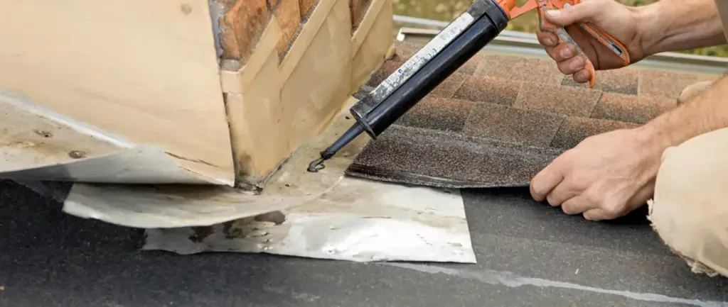 Person applying sealant on a roof Person applying sealant on a roof